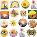 Set of artistic bohemian embroidery patches featuring sun, moon, floral, and sunset designs. - Bohemian Patches Combo Style (C16TY-198-YT) / 16-Piece Set