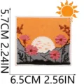 Sunset landscape embroidered patch detail shot, premium stitching for clothing decoration crafts. - Mountain Pink Flower Landscape Style (C16TY-145-05)