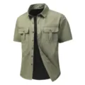 Men's short sleeve tactical work shirt, military style button down casual top with multi pockets. - M / Tops / Bean Green