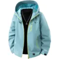 Heren waterdichte windjack met capuchon in lichtblauw met heldere gele ritssluitingen. - S / Tops / Teal Grijs