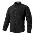 Men's long sleeve tactical casual shirt with double chest pockets solid black spring - XS / Black