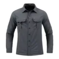 Men's dark grey tactical long sleeve cargo shirt, casual outdoor quick dry button down top. - M / Gray