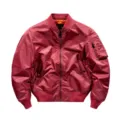 Red MA-1 Bomber Jacket Men Spring Casual Flight Jacket Solid Color Baseball Collar - M / Red