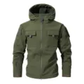 Veste Softshell Tactique Homme Vert Militaire Capuche Multi-Poches Manteau Fonction - Vert Militaire