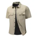 Men's Summer Short Sleeve Utility Shirt Casual Military Style Khaki Button Down Top - M / Tops / Khaki