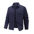 Men's navy blue tactical long sleeve utility shirt with dual chest pockets for outdoor casual wear. - M / Dark Blue