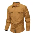 Men's Long Sleeve Tactical Cargo Shirt Khaki Casual Outdoor Multi-Pocket Spring Variant - Orange Red