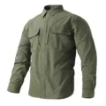 Men's long sleeve military tactical casual shirt, solid color loose fit outdoor button down top. - XS / Army Green