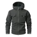 Veste Tactique Softshell à Capuche Homme Casual Multi-Poches Coupe-Vent Extérieur - Gris
