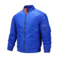 Men solid color bomber jacket spring casual flight coat zip baseball collar outerwear - Royal Blue