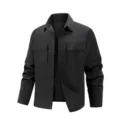 Men's black long sleeve tactical utility work shirt casual button down multi pocket top - M / Black