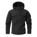 Veste softshell tactique noire pour homme avec capuche, multi-poches et design coupe-vent. - Noir