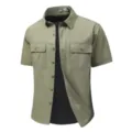 Chemise cargo utilitaire à manches courtes vert olive pour homme, haut tactique décontracté. - M / Hauts / Vert Haricot