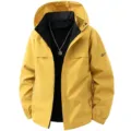 Yellow hooded windbreaker jacket men women outdoor functional casual apparel spring wear - M / Tops / Turmeric