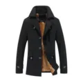Men's winter black trench coat with thick plush warm lining mid-length stylish jacket apparel - Black (Fleece Lined)