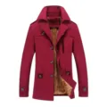 Stylish Men's Burgundy Fleece Lined Long Trench Coat Winter Thickened Jacket Top Wear - Wine Red Fleece Lined