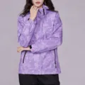 Women's purple camouflage hooded windbreaker jacket for outdoor sports and hiking. - Women's Purple