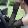 Manches de protection solaire en résille plissée noire pour femmes, anti-UV, été fin. - Noir
