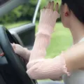 Manches de protection solaire femme manchons bras conduite anti UV gants filet rose été - Blanc Cassé