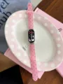 Pink polka dot TPU sport watch strap detail view, flexible accessory for daily wear style. - Compatible S10/11 42mm / Light Pink