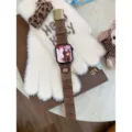 Brown corduroy watch band with cute bear for Apple Watch S10 S11 SE 9 8, star pattern strap. - Compatible: (S10/11 Gen 42mm) 38mm/40mm/41mm Universal / Bear Star Corduroy - Brown
