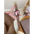 Brown corduroy watch strap with cute bear and star charm, compatible with Apple Watch. - Compatible: (S10/11 Gen 42mm) 38mm/40mm/41mm Universal / Bear Star Corduroy - Khaki