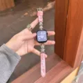 Bracelet de montre en peluche rose et étoile en métal compatible avec Apple Watch. - (s10 42mm) 38mm/40mm/41mm / Peluche Étoile - Rose avec Boucle Argentée