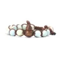 Détail de bracelet en pierre naturelle et gourde en bois, beau cordon marron tressé. - Pierre Impériale Bleu Clair
