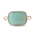Gros plan du connecteur en pierre naturelle rectangulaire avec bordure dorée et boucles. - Aventurine Verte
