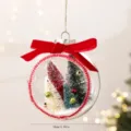 Clear acrylic Christmas ball ornament featuring mini bottle brush trees and red velvet bow. - Transparent Ball Style A / 10cm