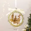 Clear Christmas ornament with gold glitter trees deer, acrylic hanging ball 10cm 34g. - Transparent Ball Style B / 10cm