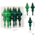 Green Christmas ornament set, 6pcs matte and glitter finial hanging balls for holiday decor. - 6 Pieces/Pack / Dark Green