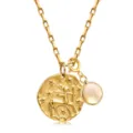 Collier pendentif pièce zodiaque Sagittaire avec pierre de naissance en acier inox doré 18k - Sagittaire
