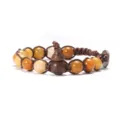 Bracelet de perles en pierre naturelle d'agate œil de tigre avec pendentif gourde en bois. - Jade Beige