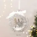 Clear Christmas bauble hanging ornament with silver deer trees interior and white ribbon bow. - Transparent Ball Style C / 10cm