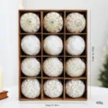 Vintage white gold shatterproof Christmas ball ornament set, 12pcs box with dimensions. - 8cm / 12 Pieces/Pack / White Gold