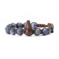 Bracelet en pierre naturelle fait main avec pendentif gourde en bois et cordon tressé. - Corail Bleu