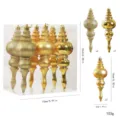 Gold Christmas tree finial ornaments set of 6 shatterproof hanging decor for holiday party. - 6 Pieces/Pack / Gold