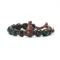 Bracelet en perles d'agate verte naturelle avec pendentif gourde en bois et corde tressée. - Jade Vert Foncé