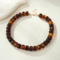 Amber resin bead statement necklace for women, bohemian beach choker jewelry main view. - Brown