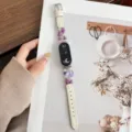 Elegante cinturino per orologio in pelle con perline compatibile con smartband, stile unico. - Compatibile con Xiaomi 8/9 / Bianco