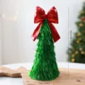 Weihnachtsbaum Lametta Dekoration mit roter Schleife Tisch Ornament Feiertag 23cm - 23cm / Grün