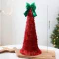 Rote Lametta Weihnachtsbaum Tischdekoration mit grüner Schleife, festlicher Feiertagsschmuck 38cm - 38 cm / Rot
