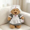 Teddybär Plüschtier Puppe mit Krankenschwester Uniform Outfit Mütze Tasche Detail - Grau Gestreiftes Krankenschwester-Set / Passend für 28cm Größe