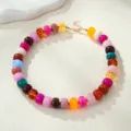 Colorful acrylic resin bead choker necklace, vibrant jelly style bohemian beach jewelry. - Colorful