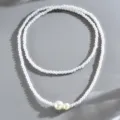 Elegante collana di perle a doppio filato design asimmetrico minimalista gioiello di moda - Bianco