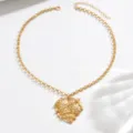 Elegante collana con ciondolo a cuore martellato vintage francese moda donna gioielli - Oro