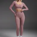 Seamless long sleeve crop top high waist leggings fitness yoga set in dusty pink color. - S / Top And Bottom / Monet Pink