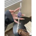 Cinturino per orologio sottile in pelo di mucca leopardato con borchie stella compatibile - Auto-misurato: 18mm / Stampa mucca