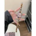 Cinturino per orologio sottile in cavallino leopardato con borchie a stella in metallo. - Leopardo Caffè Albicocca